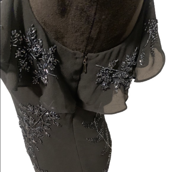 MARINA Floral Deco Beaded Mermaid Gown Black Sz 6 EUC - Picture 4 of 15